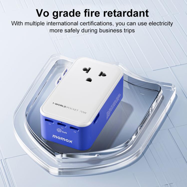 MOMAX UA36 1-World Pocket 70W 4-Port Ultra-Thin GaN Universal Travel Adapter, Plug:AU Plug