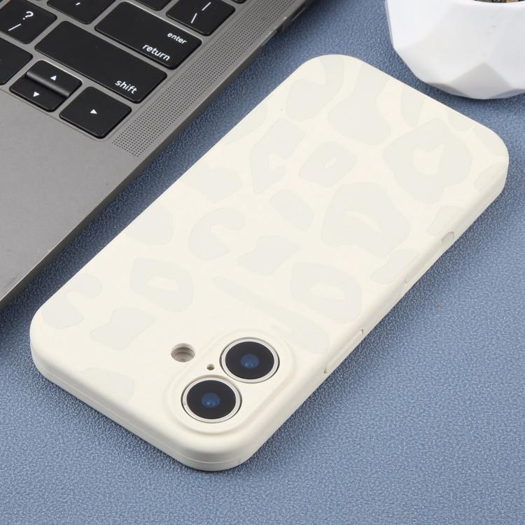 For iPhone 16 Precision Hole Leopard Print Liquid Silicone Phone Case