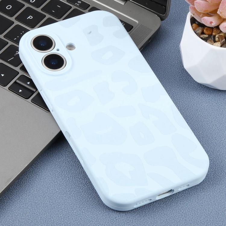 For iPhone 16 Precision Hole Leopard Print Liquid Silicone Phone Case