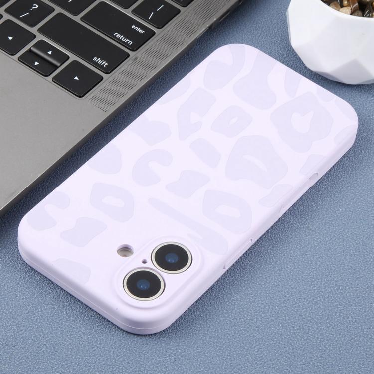 For iPhone 16 Precision Hole Leopard Print Liquid Silicone Phone Case