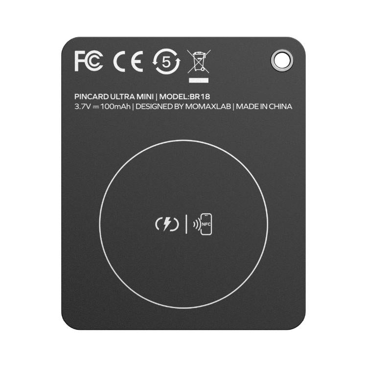 MOMAX BR18D PinCard Ultra Mini Wireless Charging UWB Card Anti-Loss Device - Black