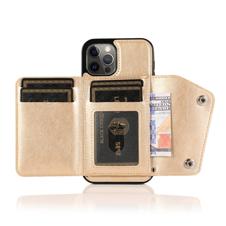 For iPhone 12 / 12 Pro Shockproof PU + TPU Leather Case with Card Slots & Holder & Photo Frame & Wallet & Lanyard