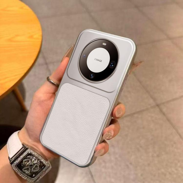 For Huawei Mate 60 Pro Large Window Leather Textured Coated TPU Phone Case - White