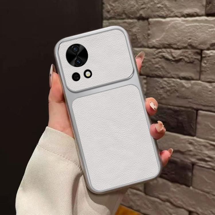For Huawei nova 12 Pro Large Window Leather Textured Coated TPU Phone Case - White
