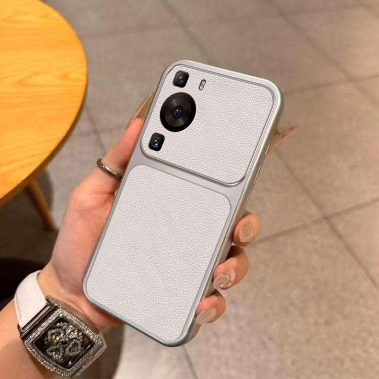 For Huawei P60 Large Window Leather Textured Coated TPU Phone Case - White