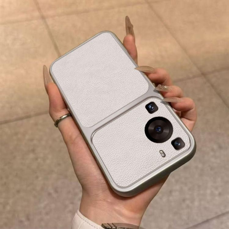 For Huawei P60 Large Window Leather Textured Coated TPU Phone Case - White