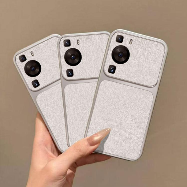 For Huawei P60 Large Window Leather Textured Coated TPU Phone Case - White
