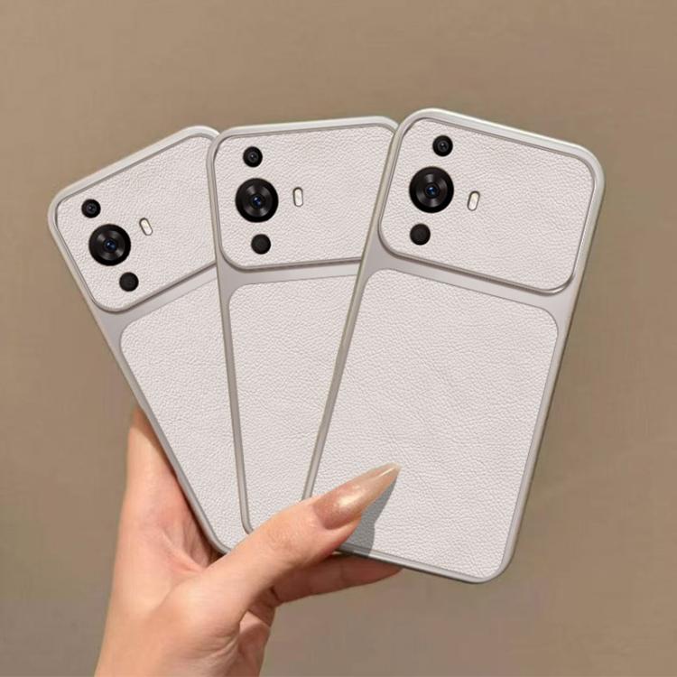 For Huawei nova 11 Pro Large Window Leather Textured Coated TPU Phone Case - White