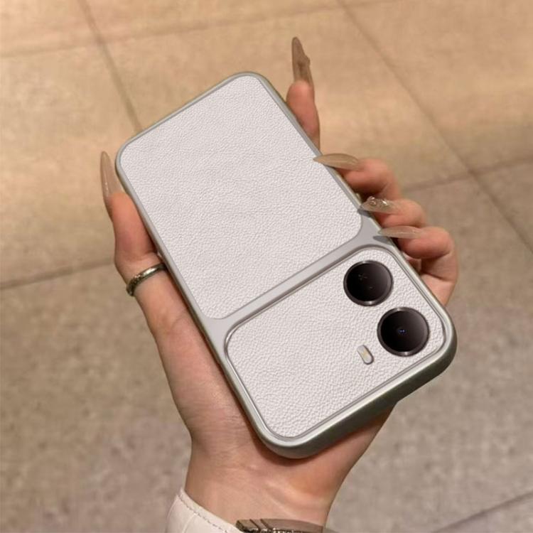 For Redmi 13C 4G Large Window Leather Textured Coated TPU Phone Case - White