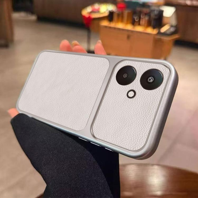 For Redmi 13C 5G Large Window Leather Textured Coated TPU Phone Case - White