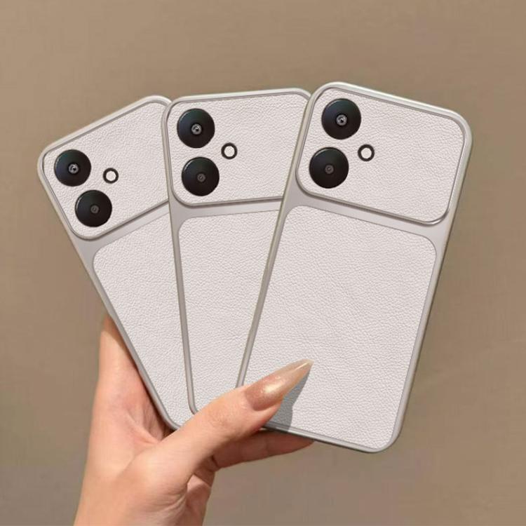 For Redmi 13C 5G Large Window Leather Textured Coated TPU Phone Case - White