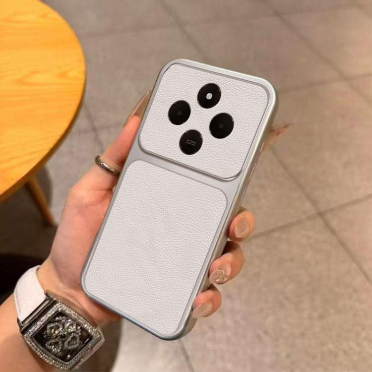 For Redmi 14R 5G Large Window Leather Textured Coated TPU Phone Case - White