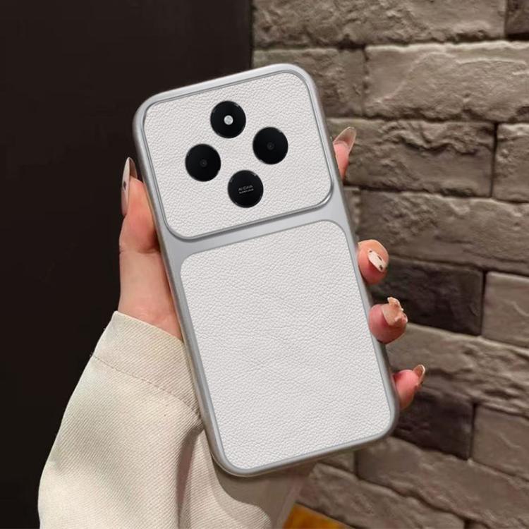 For Redmi 14R 5G Large Window Leather Textured Coated TPU Phone Case - White