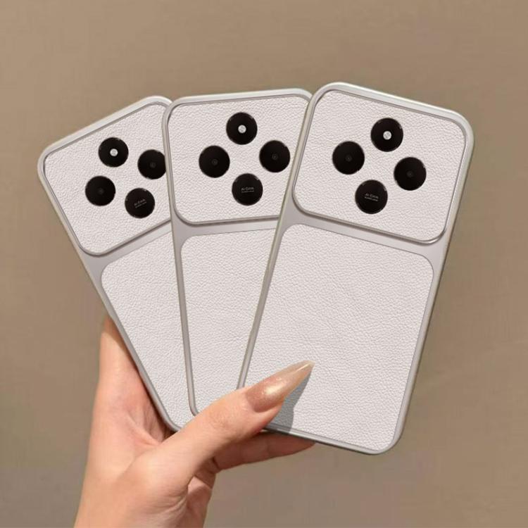 For Redmi 14R 5G Large Window Leather Textured Coated TPU Phone Case - White