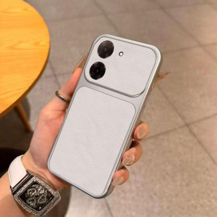 For Redmi A5 4G 171.7mm Large Window Leather Textured Coated TPU Phone Case - White