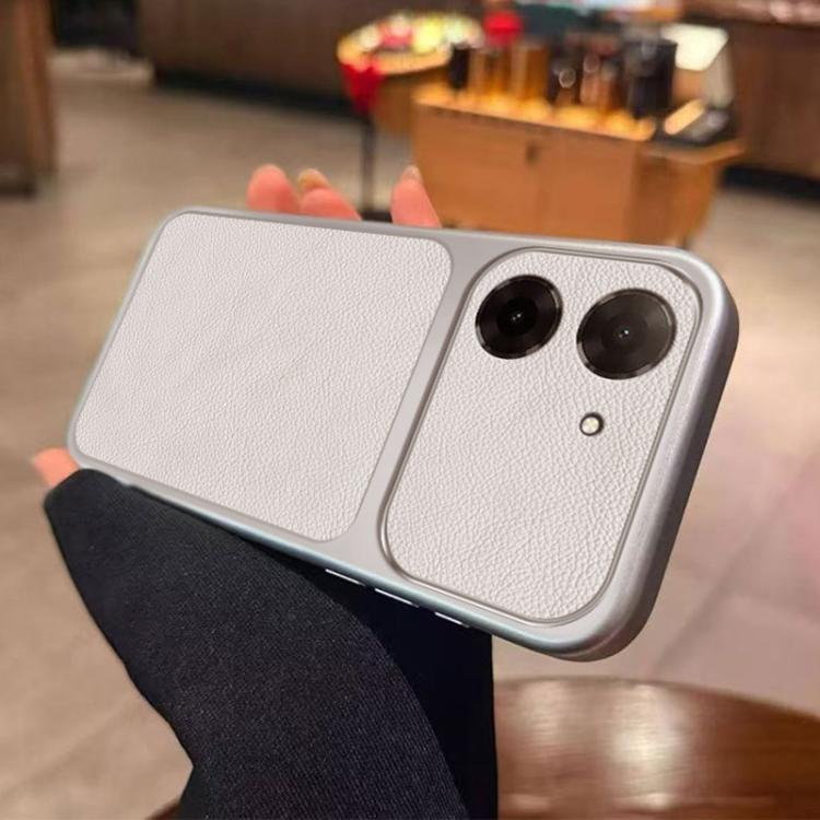 For Redmi A5 4G 171.7mm Large Window Leather Textured Coated TPU Phone Case - White