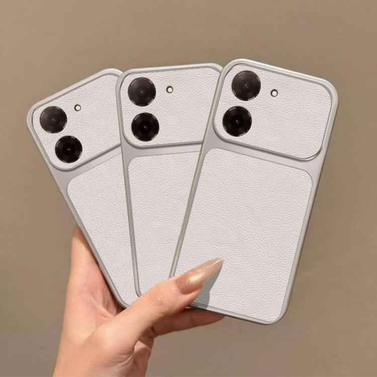 For Redmi A5 4G 171.7mm Large Window Leather Textured Coated TPU Phone Case - White