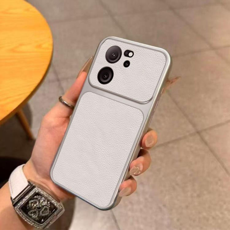 For Redmi K60 Ultra Large Window Leather Textured Coated TPU Phone Case - White
