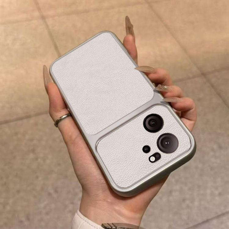 For Redmi K60 Ultra Large Window Leather Textured Coated TPU Phone Case - White