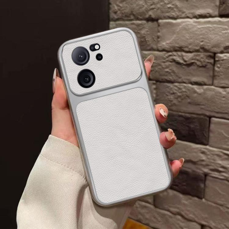 For Redmi K60 Ultra Large Window Leather Textured Coated TPU Phone Case - White