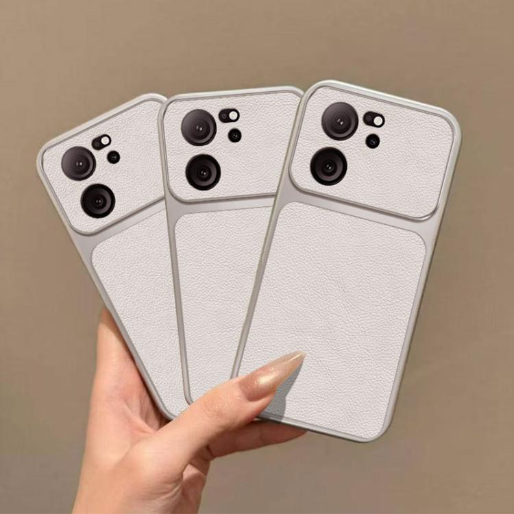 For Redmi K60 Ultra Large Window Leather Textured Coated TPU Phone Case - White