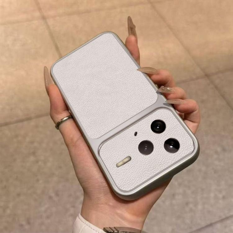 For Redmi K80 Large Window Leather Textured Coated TPU Phone Case - White