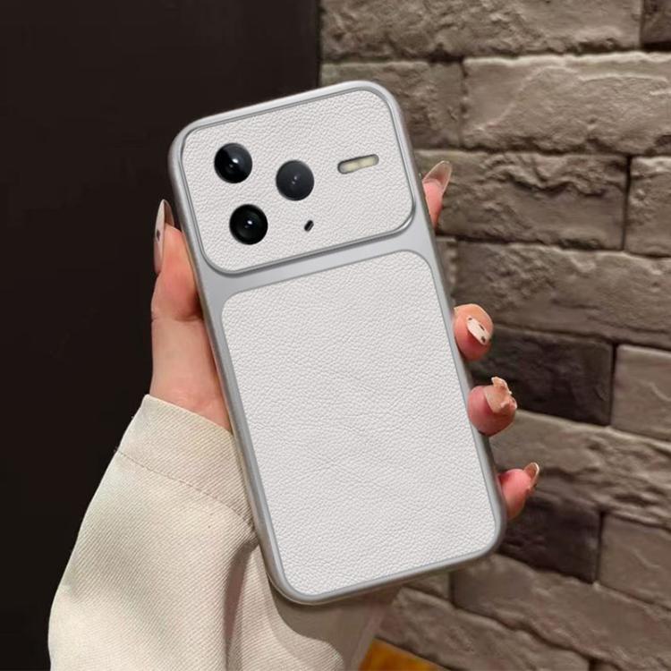 For Redmi K80 Large Window Leather Textured Coated TPU Phone Case - White