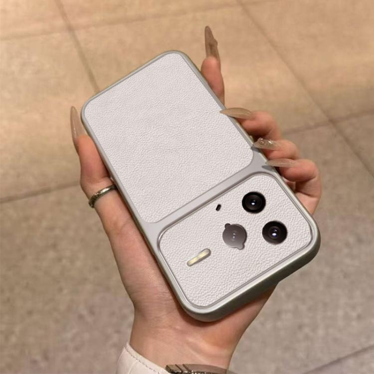 For Redmi K80 Pro Large Window Leather Textured Coated TPU Phone Case - White