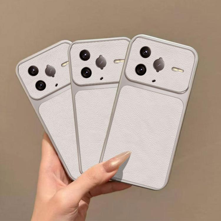For Redmi K80 Pro Large Window Leather Textured Coated TPU Phone Case - White