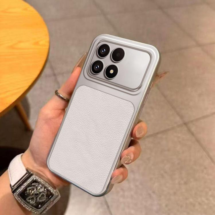 For Redmi K90 / Poco F8 Pro Large Window Leather Textured Coated TPU Phone Case - White