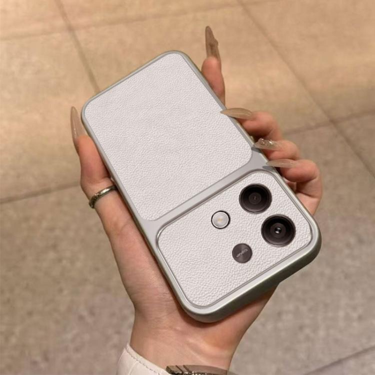 For Redmi Note 13 Large Window Leather Textured Coated TPU Phone Case - White