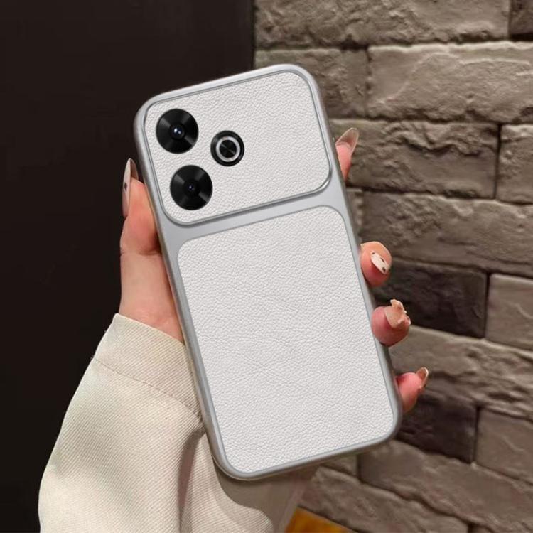 For Redmi Note 13R Large Window Leather Textured Coated TPU Phone Case - White
