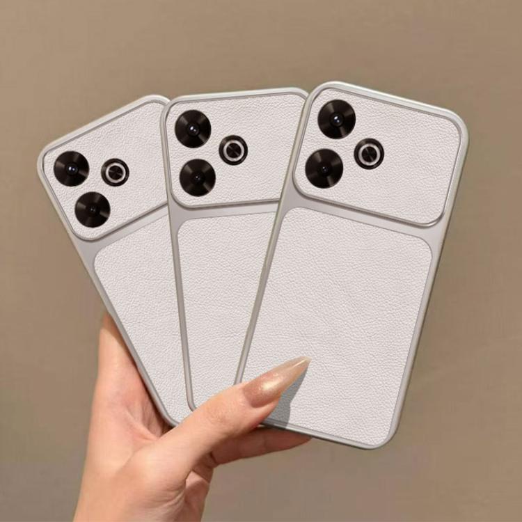 For Redmi Note 13R Large Window Leather Textured Coated TPU Phone Case - White