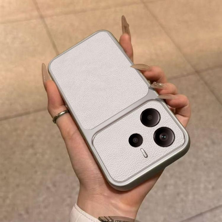 For Redmi Note 14 4G EU 164.84mm Large Window Leather Textured Coated TPU Phone Case - White