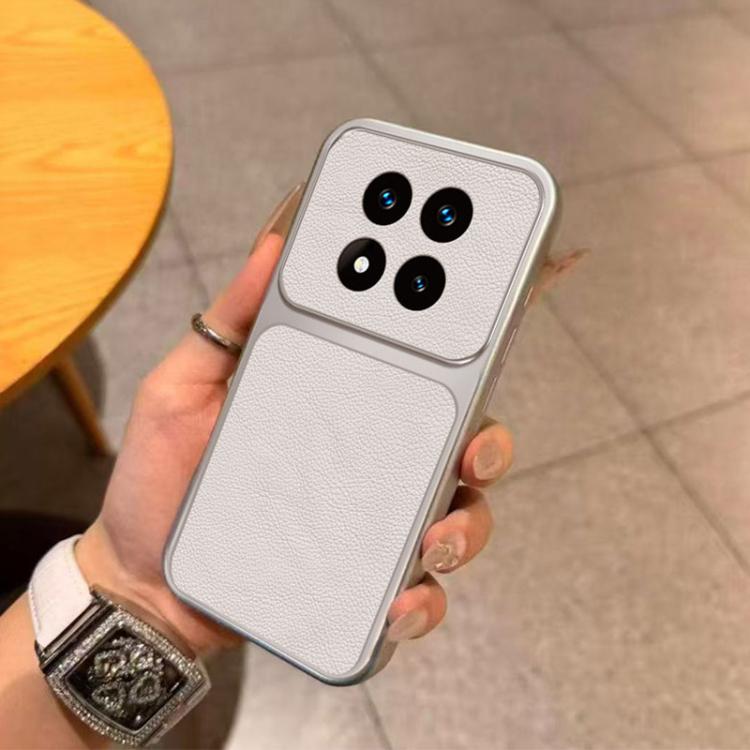 For Redmi Note 14 Pro 5G Large Window Leather Textured Coated TPU Phone Case - White