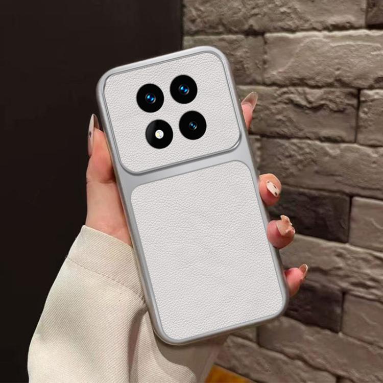 For Redmi Note 14 Pro 5G Large Window Leather Textured Coated TPU Phone Case - White