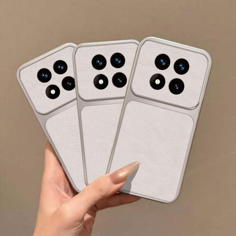 For Redmi Note 14 Pro+ Large Window Leather Textured Coated TPU Phone Case - White