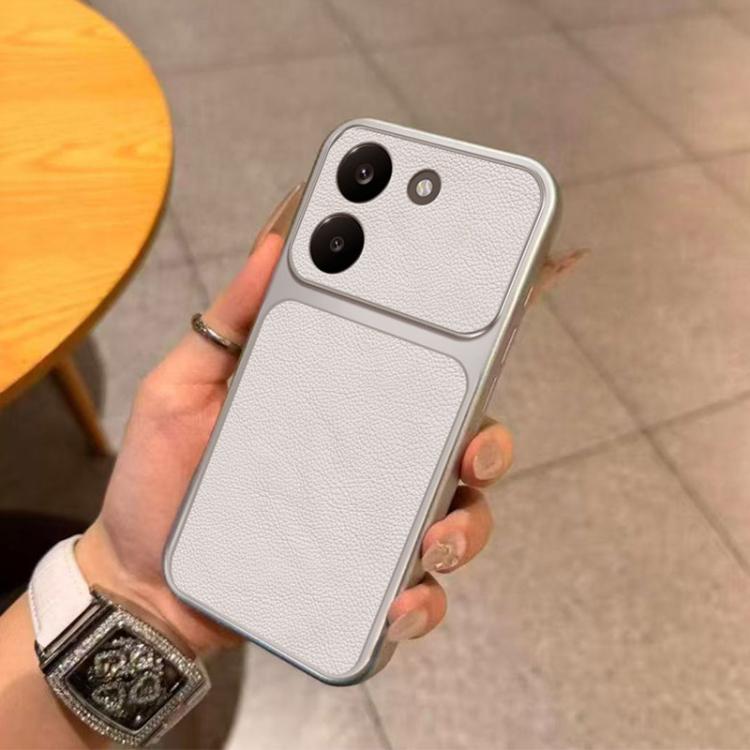 For Redmi Turbo 5 5G / Poco X8 Pro 5G Large Window Leather Textured Coated TPU Phone Case - White