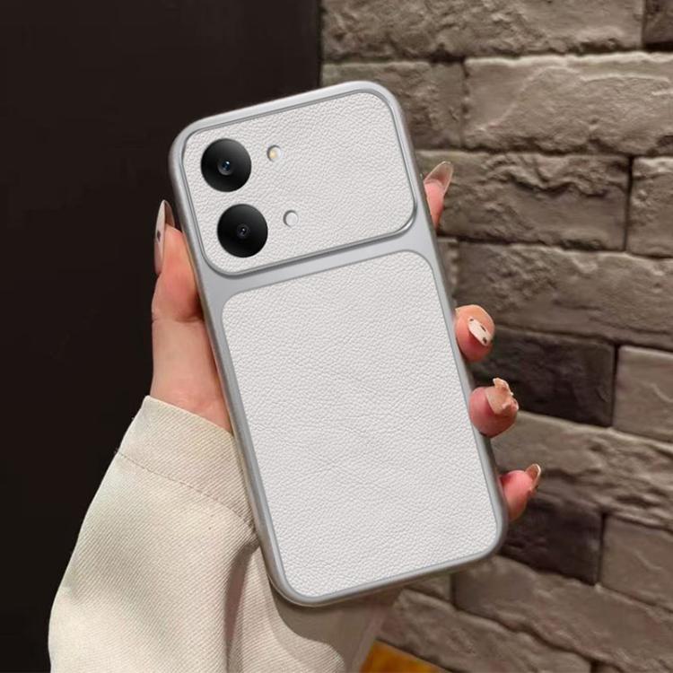 For Redmi Turbo 5 Max / Poco X8 Pro Max Large Window Leather Textured Coated TPU Phone Case - White
