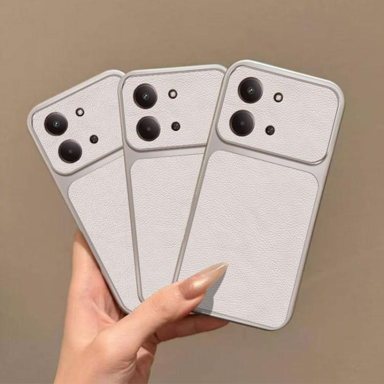 For Redmi 15C 5G / 4G EU 173mm Large Window Leather Textured Coated TPU Phone Case - White