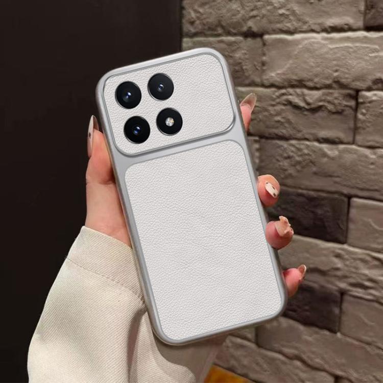 For Redmi K70 Large Window Leather Textured Coated TPU Phone Case - White