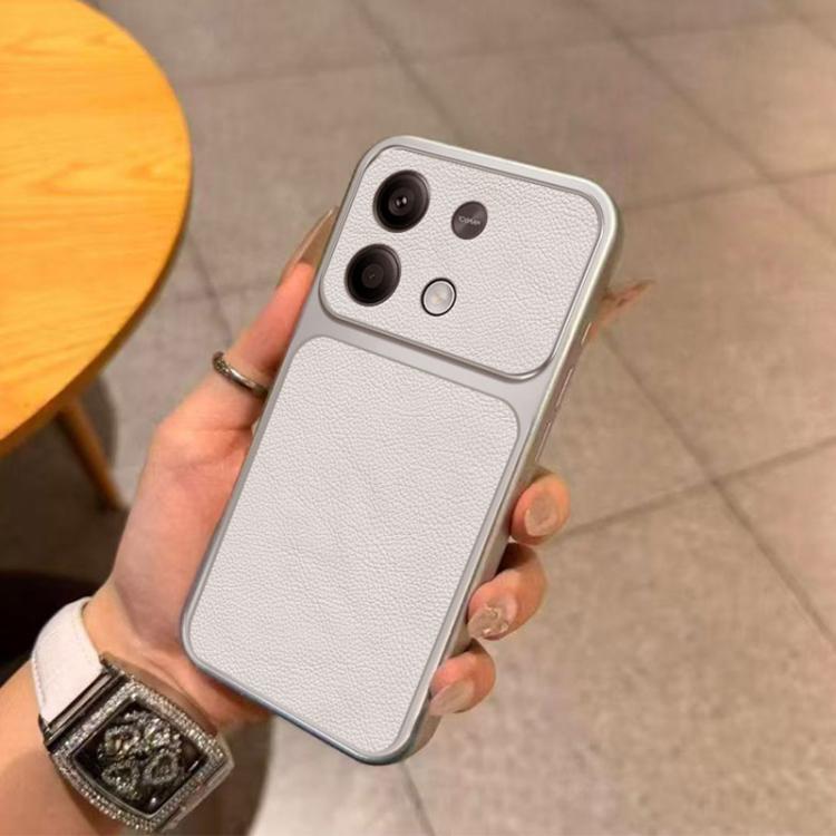 For Redmi Note 13 Pro 5G Large Window Leather Textured Coated TPU Phone Case - White