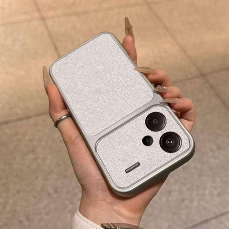 For Redmi Note 13 Pro+ Large Window Leather Textured Coated TPU Phone Case - White