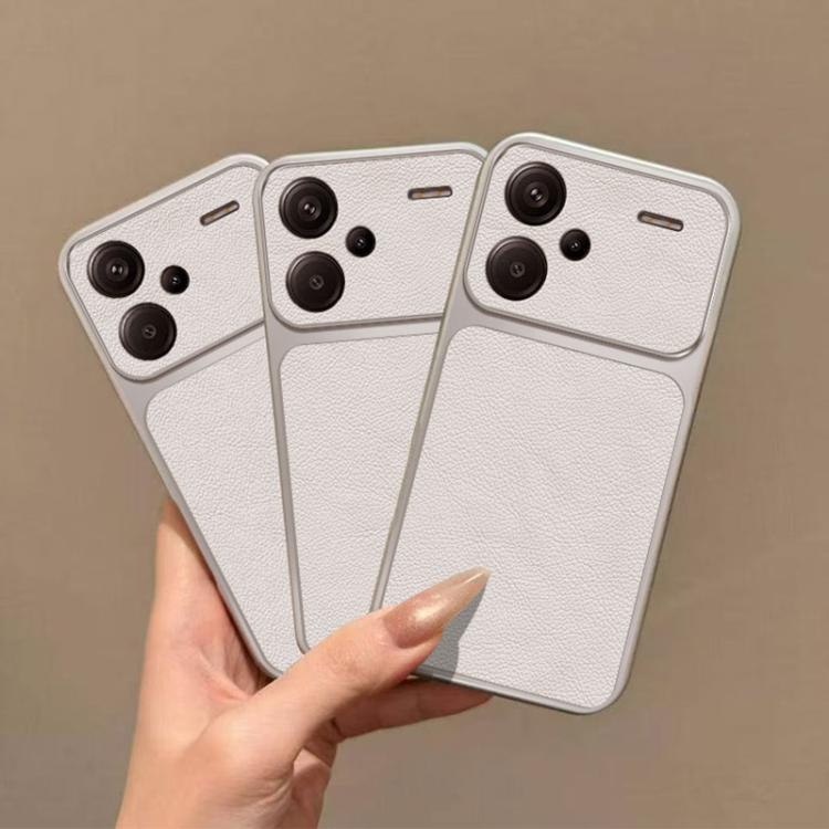For Redmi Note 13 Pro+ Large Window Leather Textured Coated TPU Phone Case - White