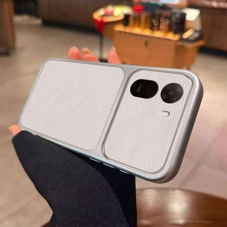For Redmi A7 Pro 4G / 5G 171mm Large Window Leather Textured Coated TPU Phone Case - White
