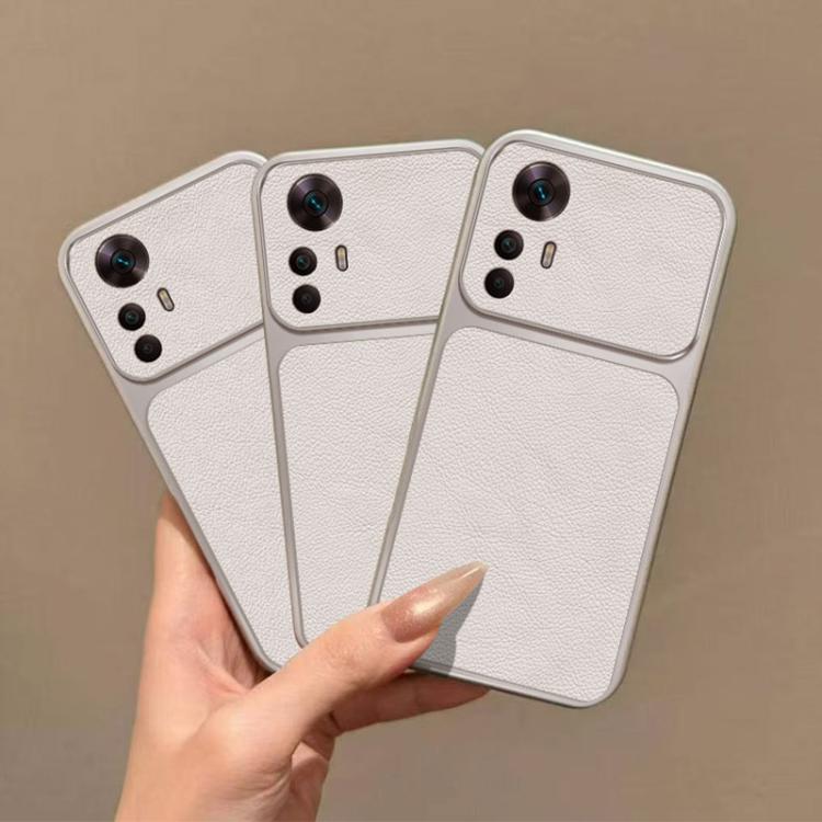 For Redmi Note 12S Large Window Leather Textured Coated TPU Phone Case - White