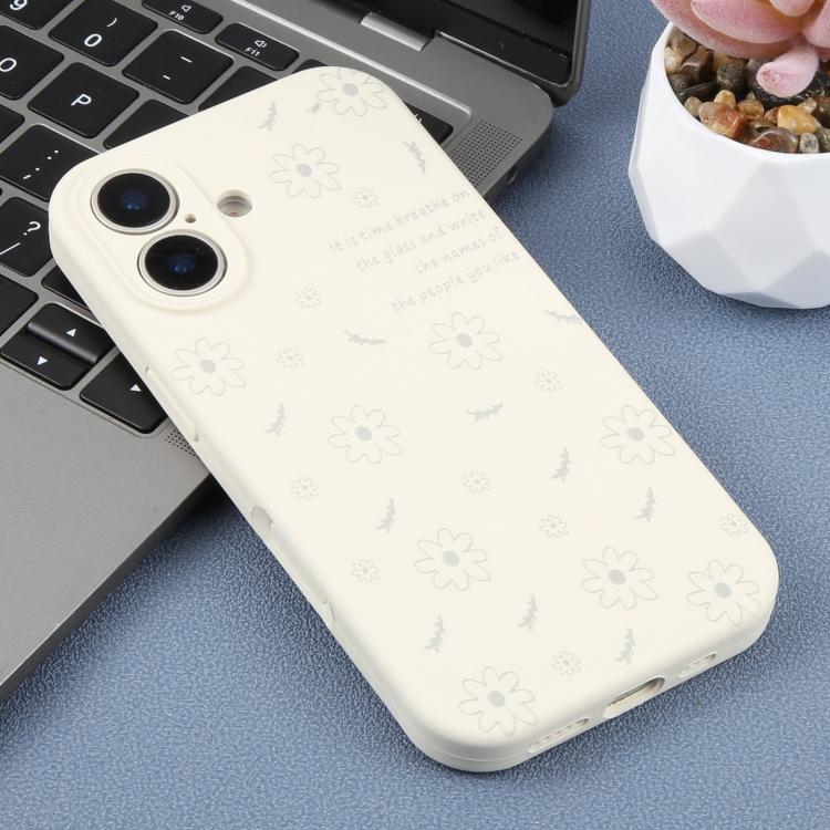For iPhone 16 Precision Hole Daisy Floral Printed Liquid Silicone Phone Case