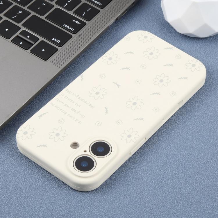For iPhone 16 Precision Hole Daisy Floral Printed Liquid Silicone Phone Case