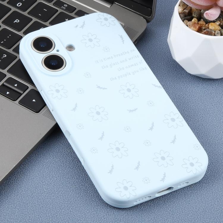 For iPhone 16 Precision Hole Daisy Floral Printed Liquid Silicone Phone Case