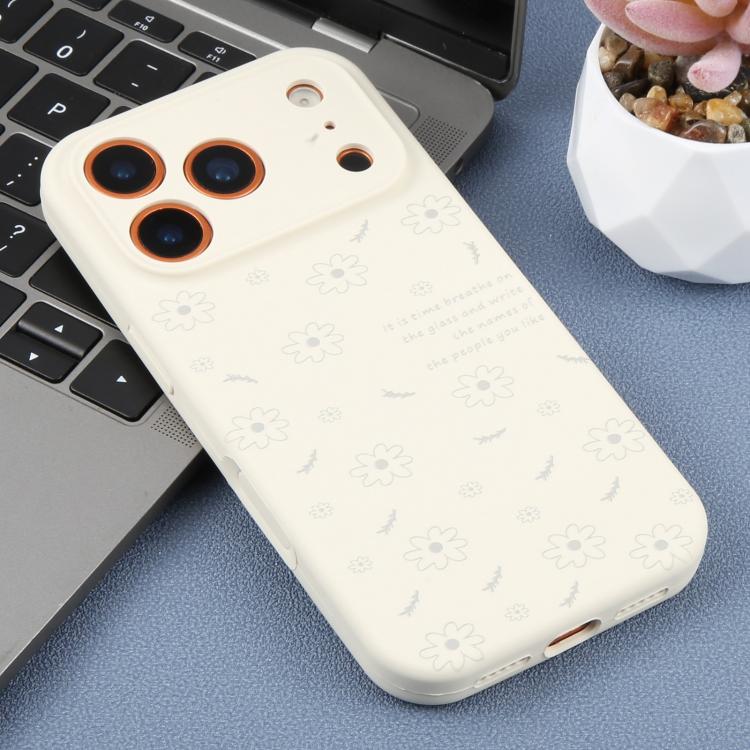 For iPhone 14 Pro Max Precision Hole Daisy Floral Printed Liquid Silicone Phone Case